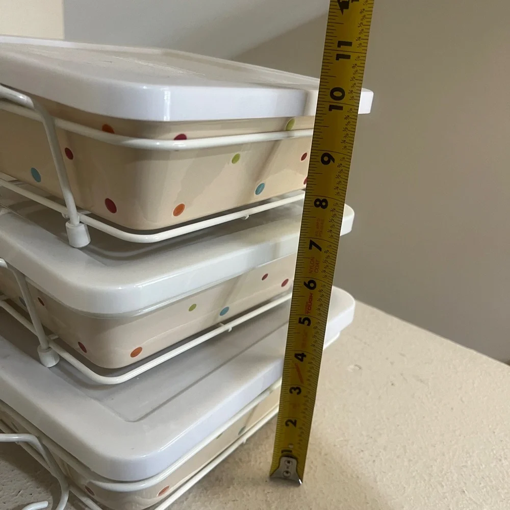 Rare 3‎ Set Polka Dots Temp-tations Casserole Ovenware Dishes & Rack
